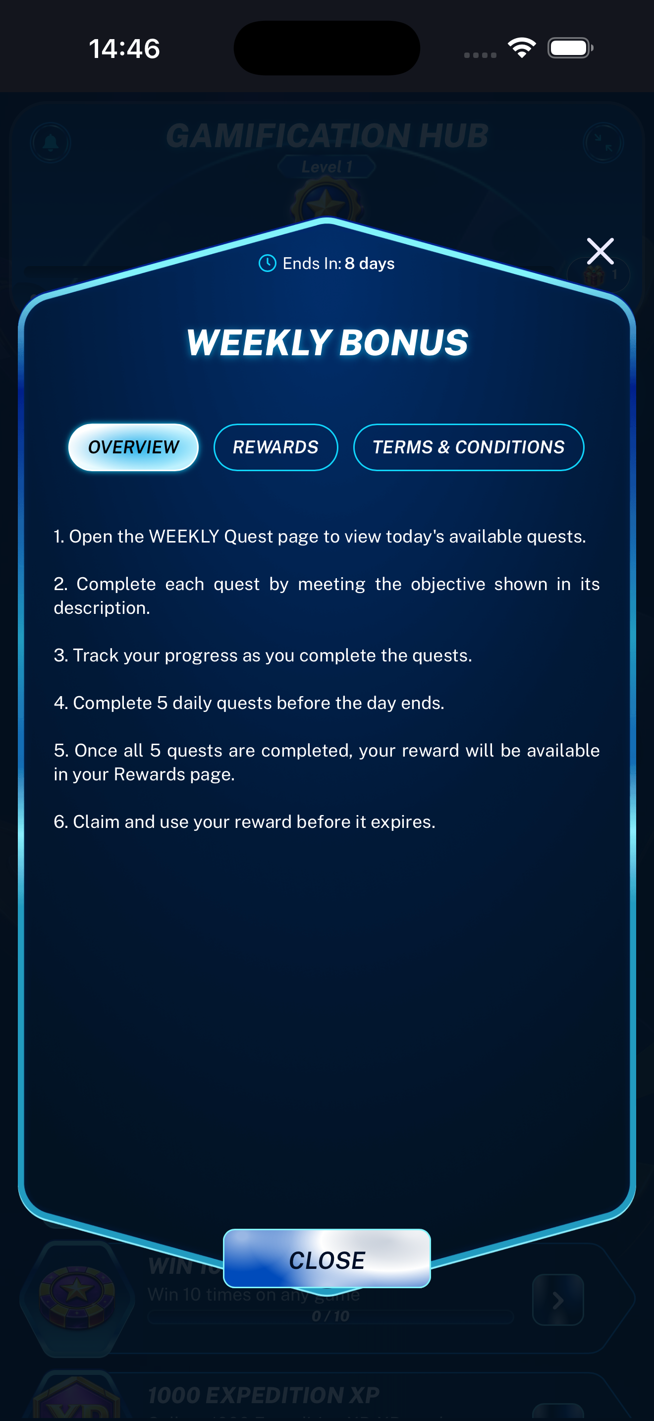 Weekly Bonus preview displayed on a mobile phone